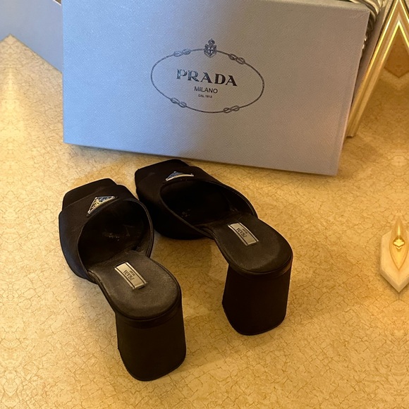 Black Prada Satin Sandal Heels - 38.5/8.5 - Picture 4 of 6